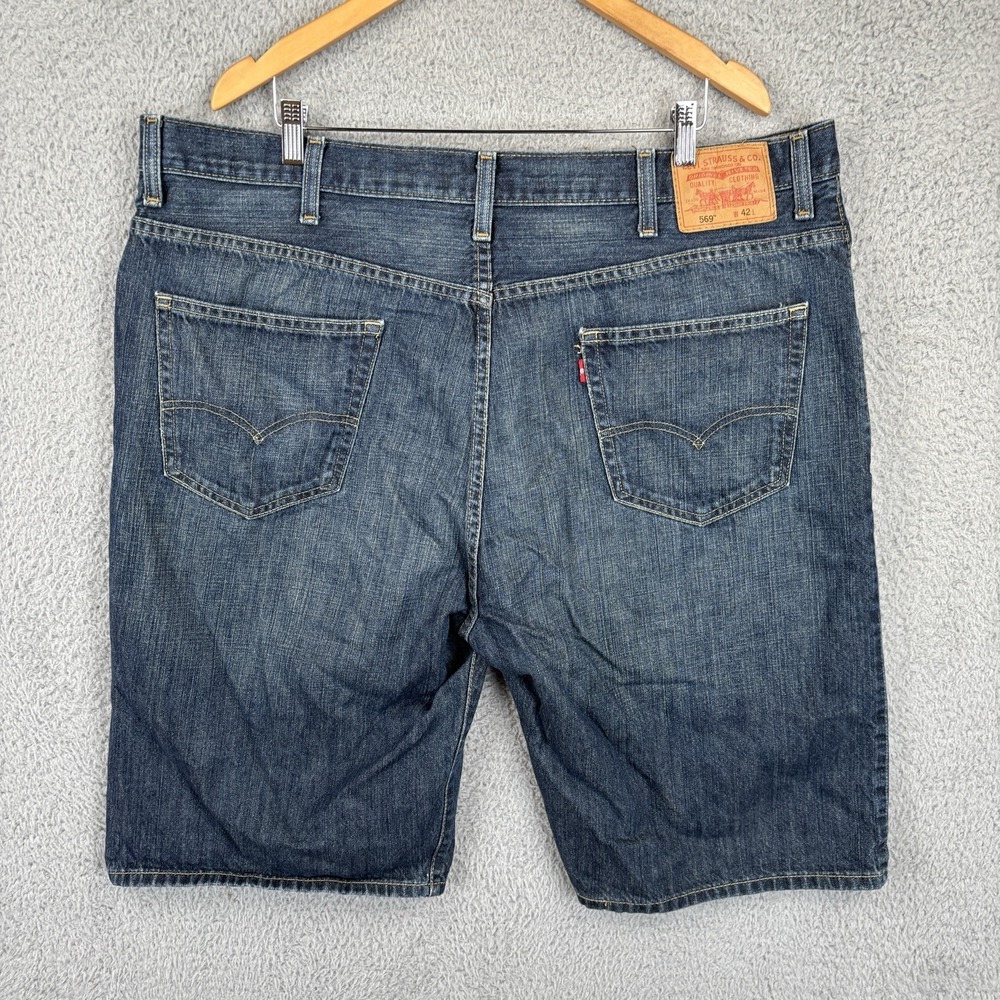 Vintage Y2K Levis 569 Shorts Men 42 Loose Fit Baggy Skate Jorts Dark Wash Denim - Picture 2 of 8
